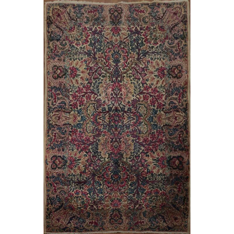 Hand Knotted Oriental 100% Wool Carpet Traditional All-Over Beige & Ivories Kerman Area Rug - 4' 9'' X 3' 0''