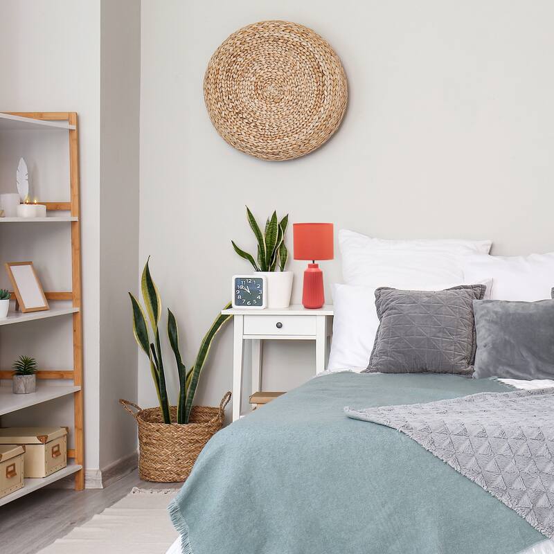 Vertical Grooved Ceramic Table Lamp with Drum Shade - 16" - Orange