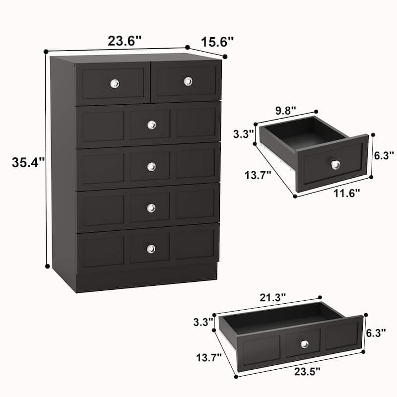 6 Drawer Wood Dresser with Fluted Panel Storage Organizer for Bedroom