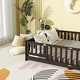 preview thumbnail 5 of 7, Grey Queen Size Wooden Floor Bed with Fence, Door, Rubber Safety Guardrails