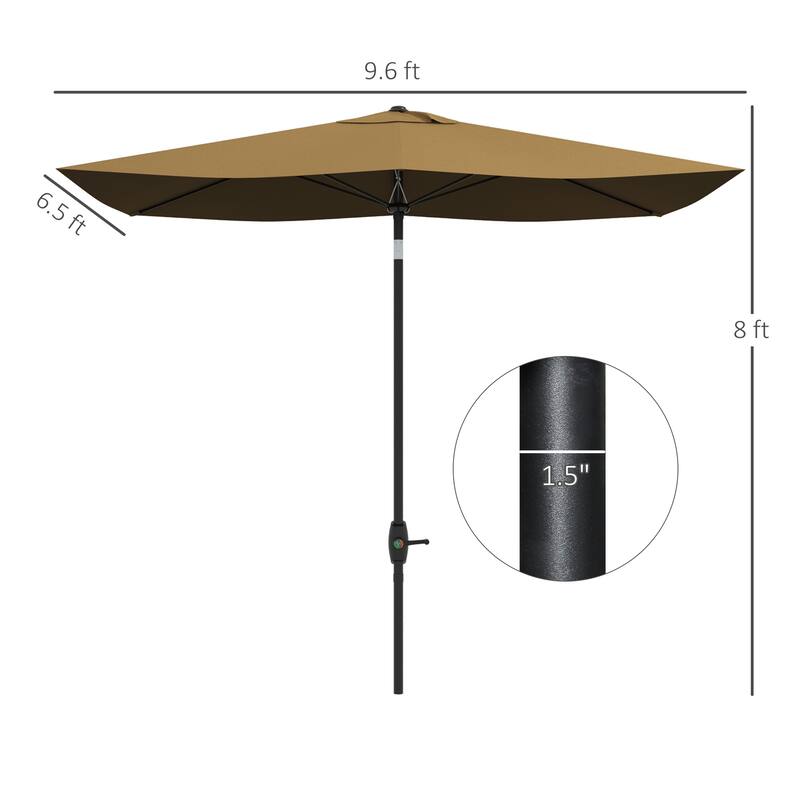 6.5' x 10' Rectangular Market Umbrella, Patio Outdoor Table Umbrella with Crank and Push Button Tilt, Coffee