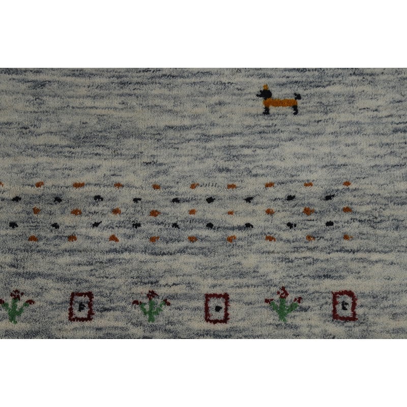 Hand Knotted Oriental 100% Wool Carpet Tribal Tribal Greys & Charcoal Gabbeh Area Rug - 8' 10'' X 6' 1''