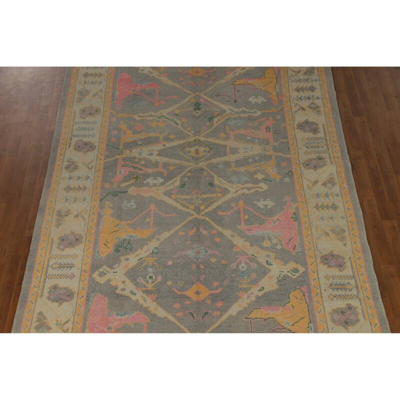Hand Knotted Oriental 100% Wool Carpet Transitional All-Over Greys & Charcoal Oushak Area Rug - 16' 7'' X 6' 11''