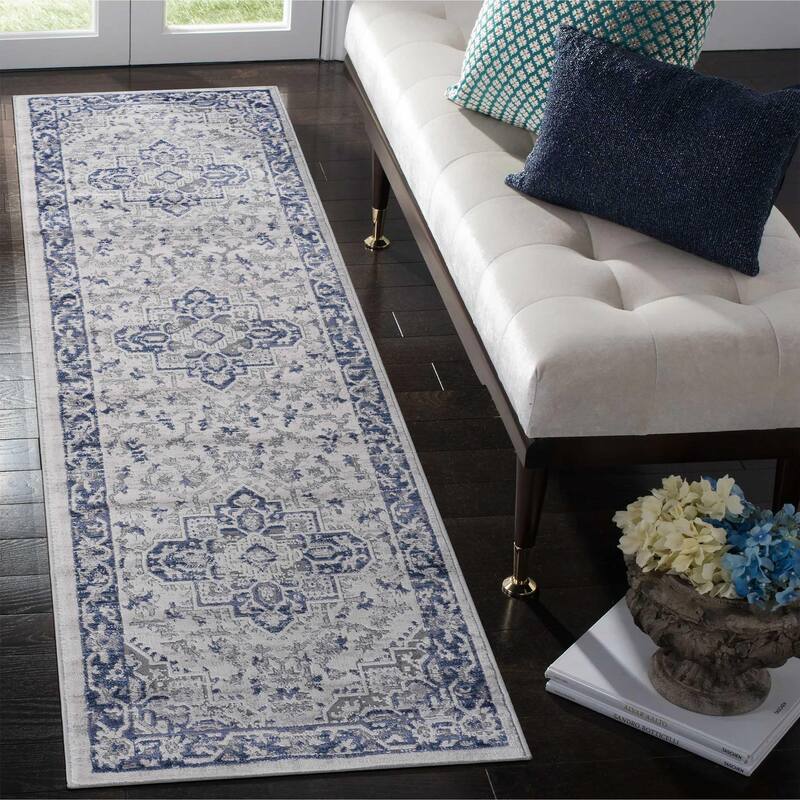LOOM & LUXE Collection 2X8 Blue/Grey/Oriental Non-Shedding Area Rug - 96" D x 26" W x 0.35" H