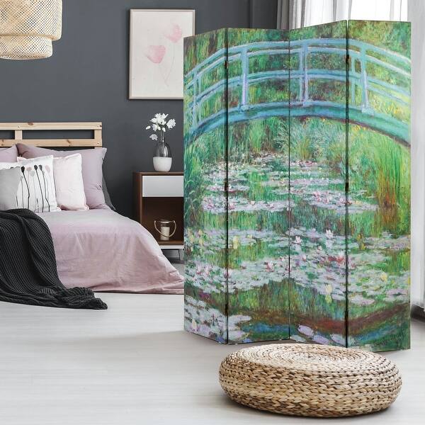 2ft Tall 3-Panel Room Divider With Peony Print - Double-Sided Canvas, Freestanding Privacy Screen