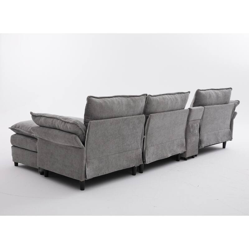 Modular Sectional Sofa, U Shaped Couch with 2 Ottomans, Storage Console & Wireless Charging, 2 Cup Holders, Bluetooth Speakers