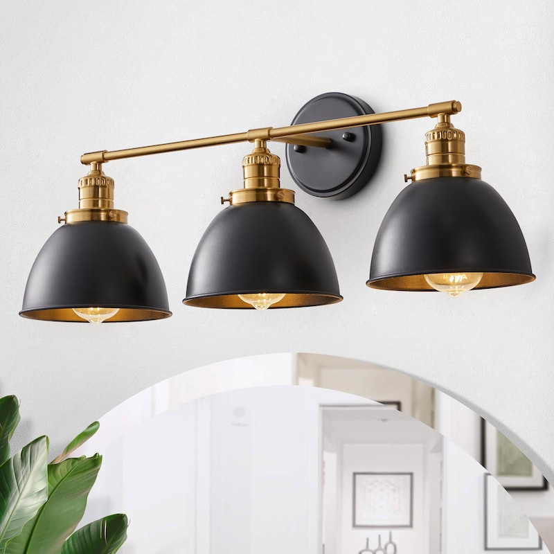 Industrial Black and Gold 3Light Bowl Shape Vanity Lighting On Sale