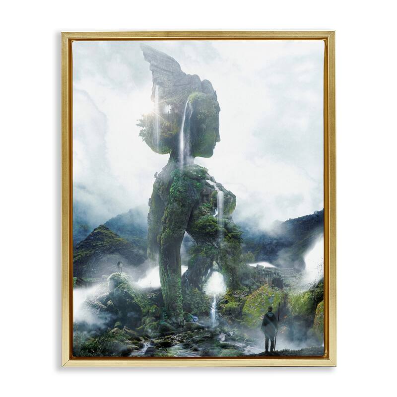 Stupell Mossy Nature Statue of Woman Framed Floater Canvas Wall Art Design By Barrett Biggers - 17 x 21 - Gold