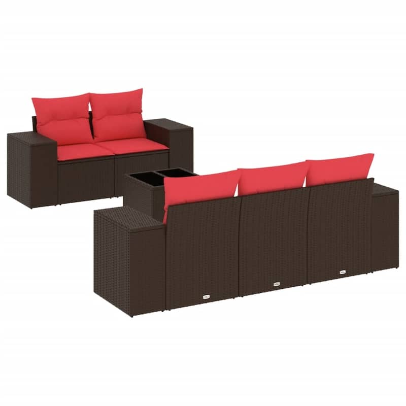 vidaXL 6 Piece Patio Sofa Set with Cushions Black Poly Rattan - 21.7" x 24.4" x 27.2"