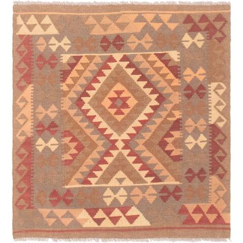 ECARPETGALLERY Flat-weave Kashkoli FW Brown Wool Kilim - 3'2 x 3'6