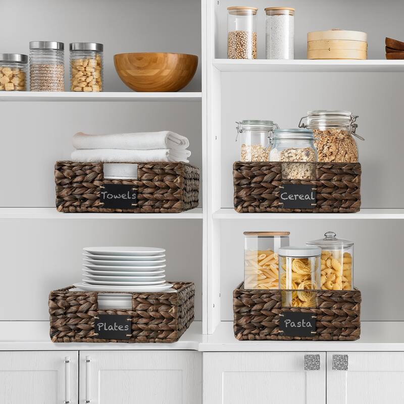 Water Hyacinth Pantry Storage Basket Organizer Bins