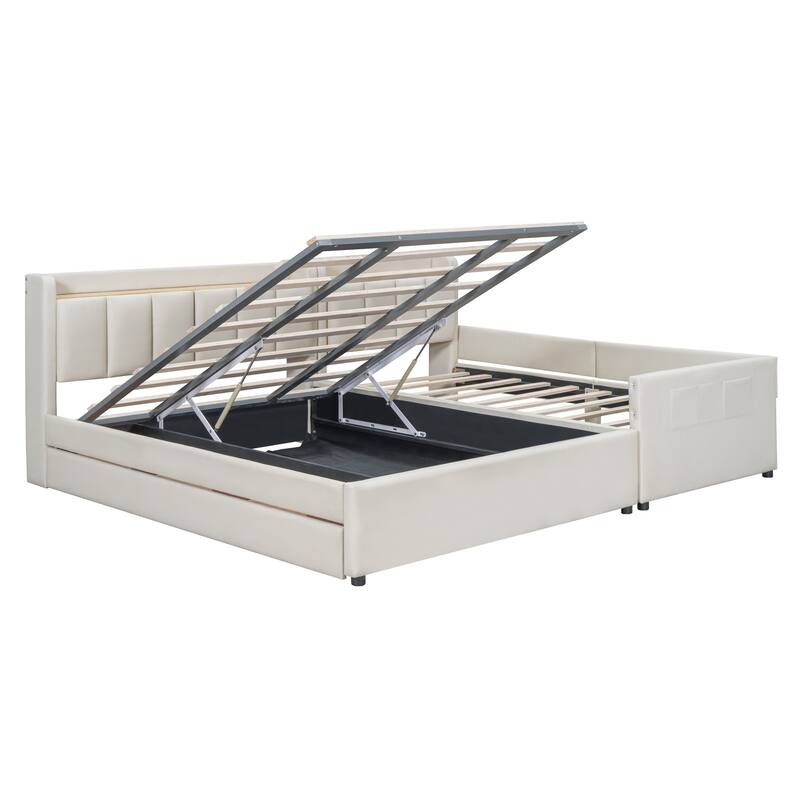 Queen Size & Twin XL Size Upholstered Platform Bed with Hydraulic Storage System, Drawer Box and USB Ports