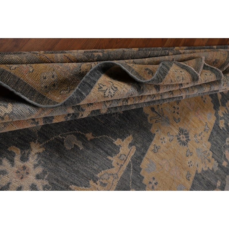 Vegetable Dye Floral Oushak Turkish Large Rug Handmade Wool Carpet - 11'11"x 14'7"