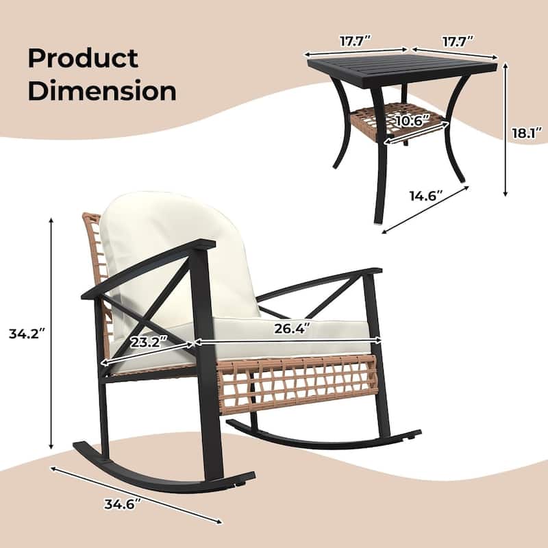 3 Piece Outdoor Rocking Chairs for Porch, Pool, Lawn, Garden, Backyard - 3PCs