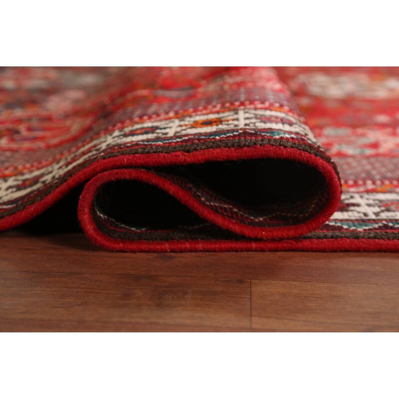 Hand Knotted Oriental 100% Wool Carpet Traditional Tribal Red Qashqai Area Rug - 9' 5'' X 6' 5''