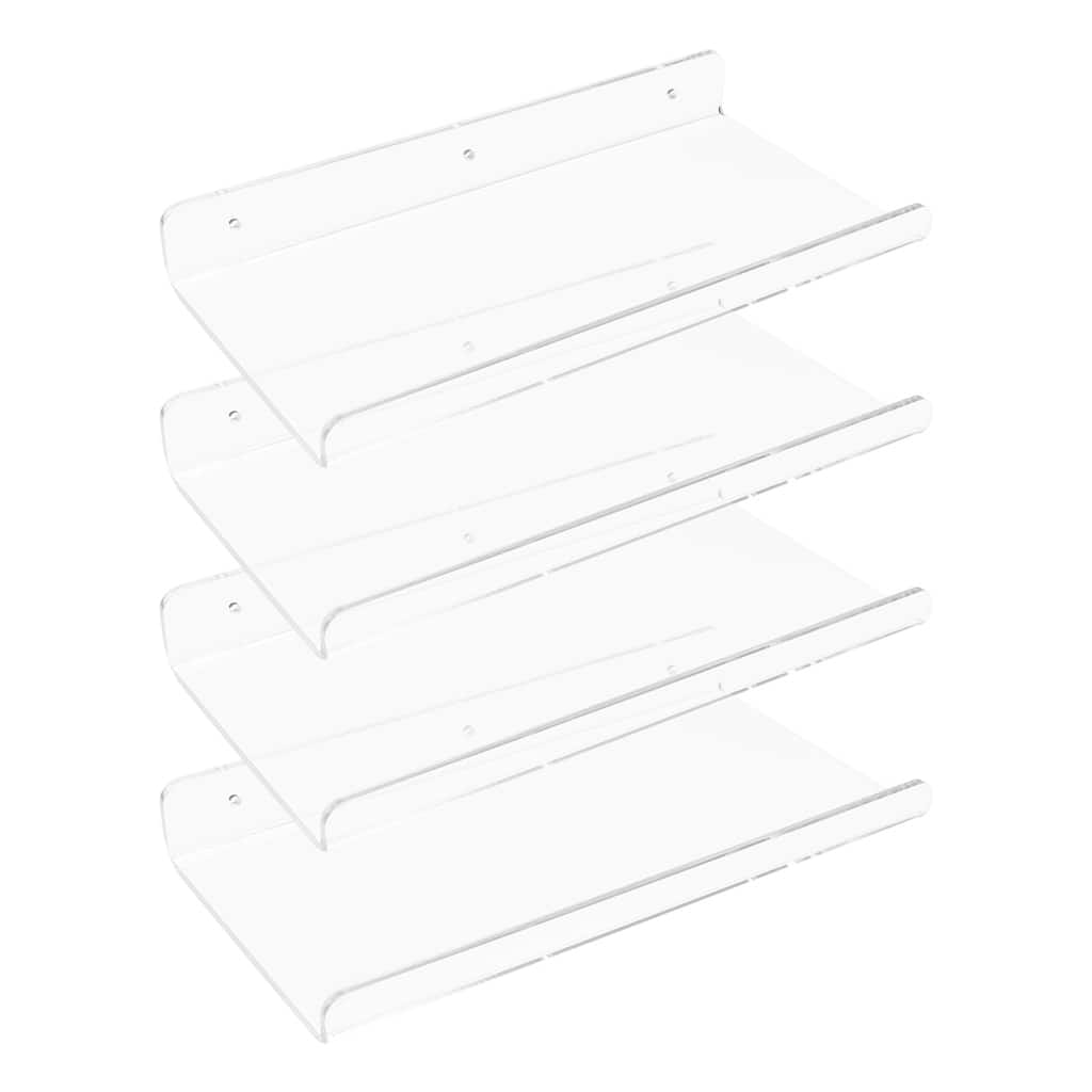 Acrylic Floating Shelves for Wall, Clear Acrylic Shelves for Kitchen Room Wall Mounted Display Shelf Clear - 4 Pack