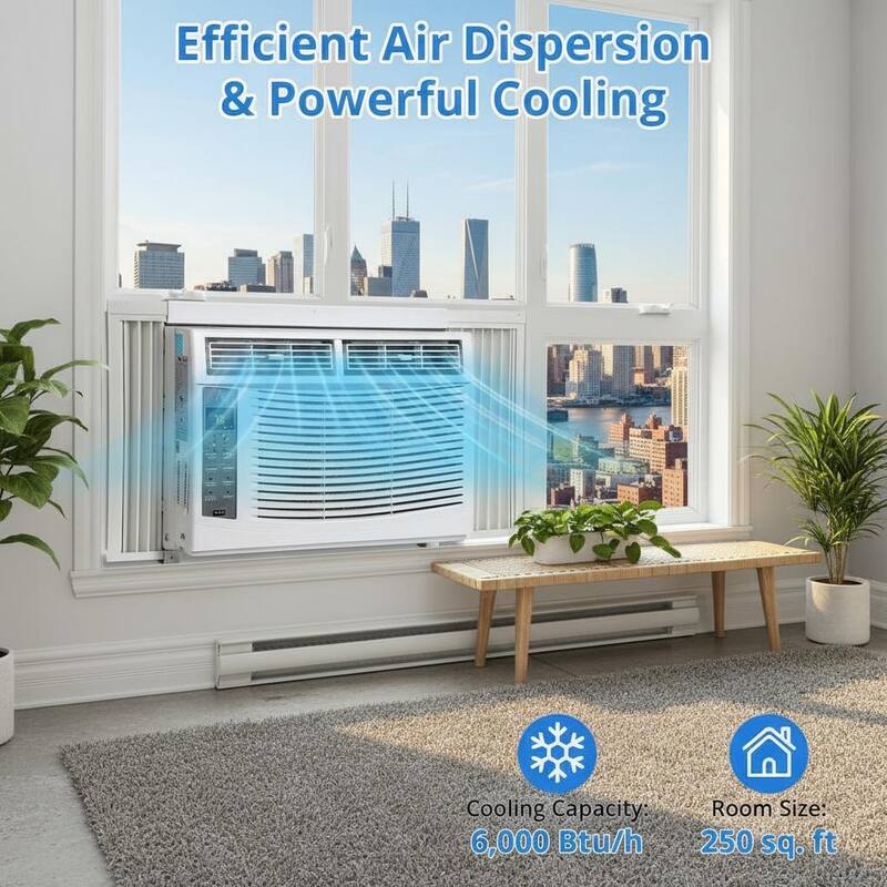 6000 BTU Window Air Conditioner, Fast Cooling to 250Sq.Ft., Remote & App Control