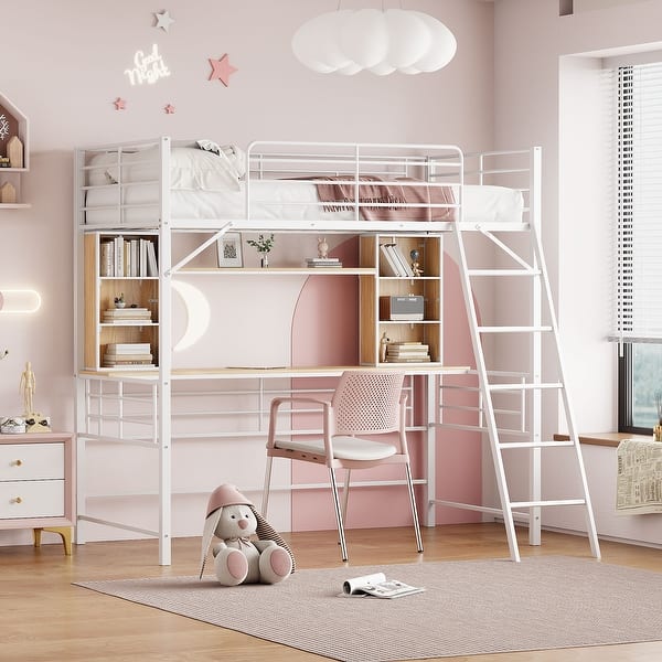 slide 2 of 46, Loft Bed with Desk and Shelf