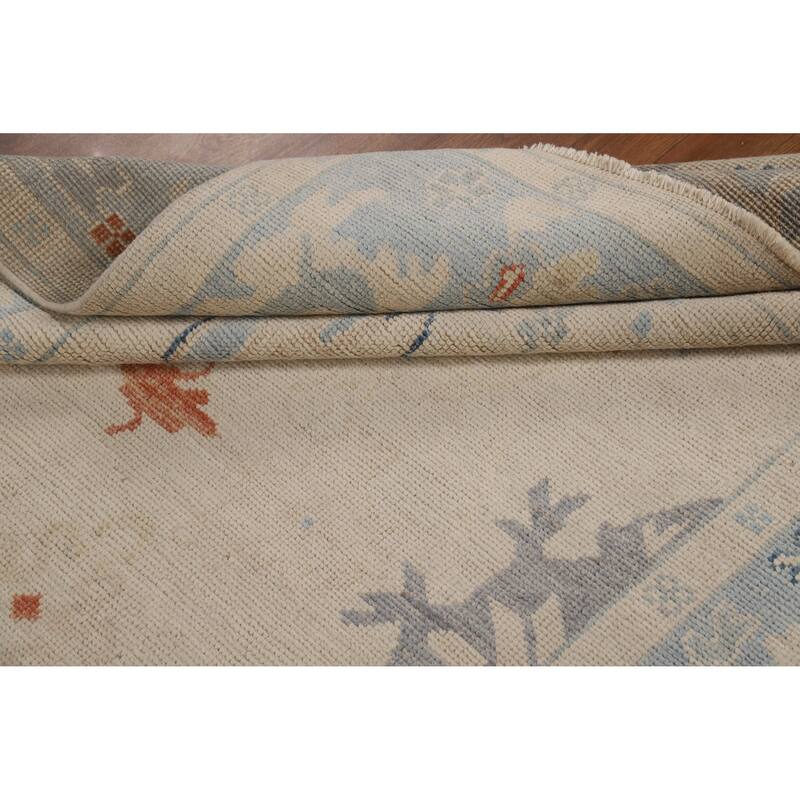 Vegetable Dye Beige Oushak Turkish Rug Hand-Knotted Wool Carpet - 5'2"x 7'0"
