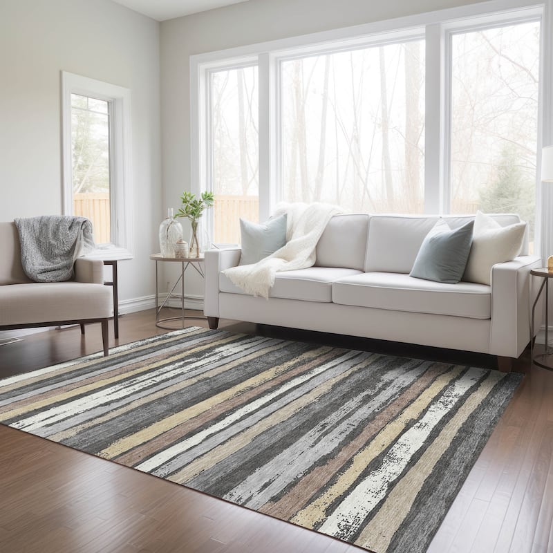 Machine Washable Indoor/ Outdoor Chantille Stripe Rug