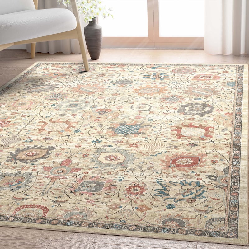 Well Woven Apollo Serapi Vienna Medallon Vintage Flat-Weave Area Rug - 5'3" x 7'3" - Beige