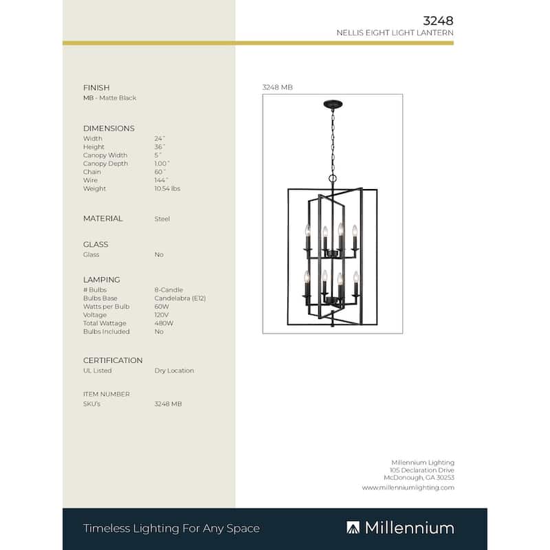 Millennium Lighting Nellis 8 Light Pendant Fixture in Multiple Finishes