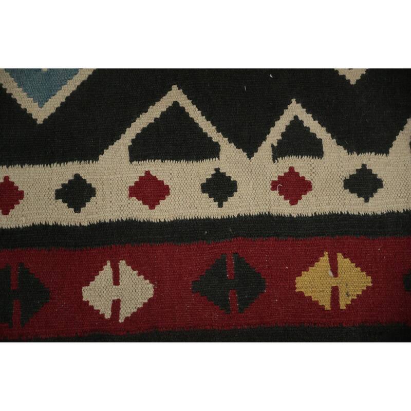 Hand Woven Oriental 100% Wool Carpet Southwestern Tribal Black Kilim Runner Rug - 14' 9'' X 3' 0''