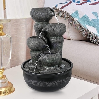 Black Indoor Tabletop Water Fountain with Led Lights and Pump - Bed ...