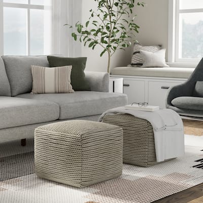 WYNDENHALL Bayhill Boho Square Pouf in Cream Polystyrene Filling