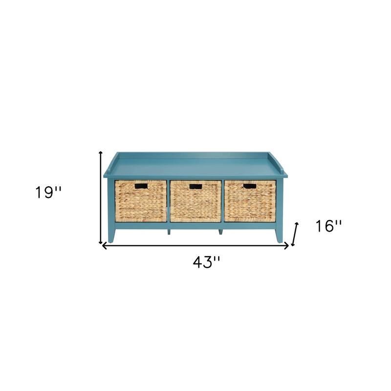 HomeRoots 43" Teal Blue Solid Wood Storage Bench with Drawers - 43
