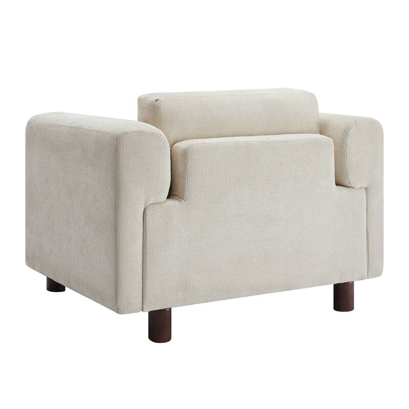 Modern 45.5" Woven Velvet Fabric Upholstered Accent Chair with Round Rubberwood Legs and High-Density Cushion