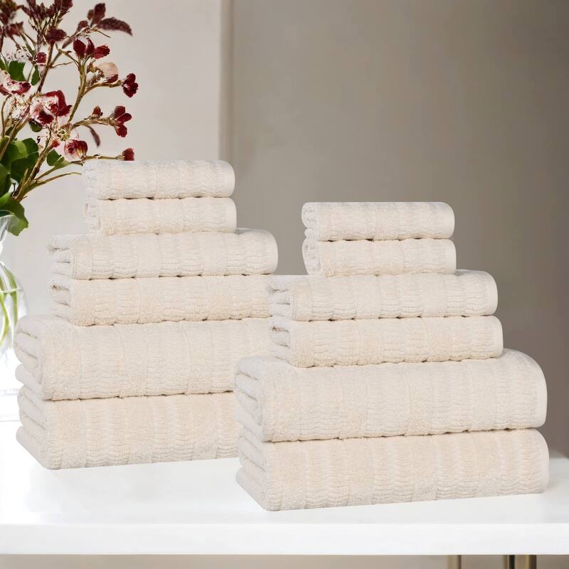 Superior Mika Smart Twist Viscose Cotton Blend 12 Piece Towel Set - Ivory