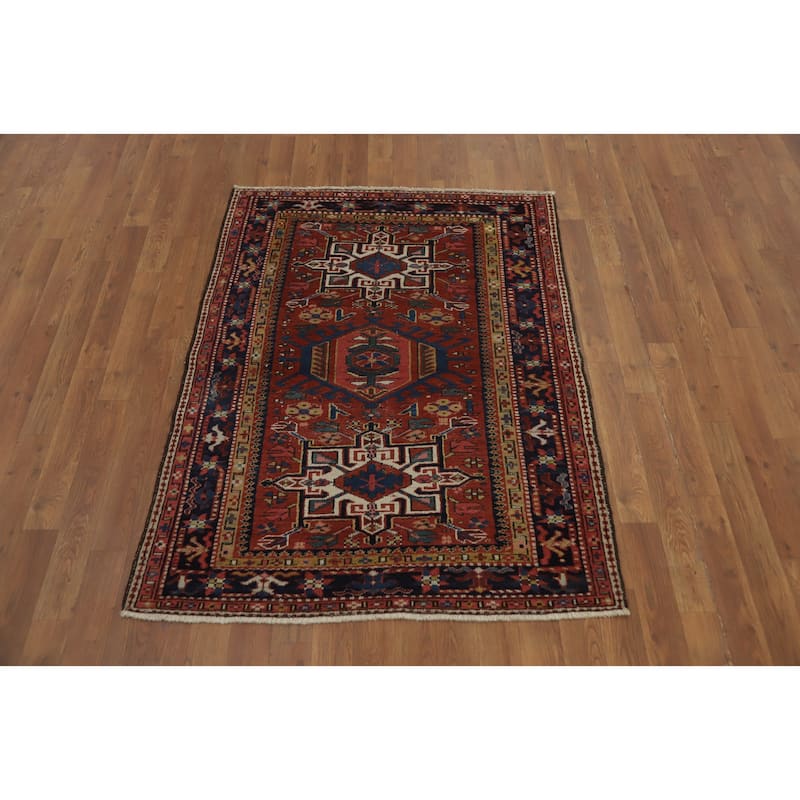 Hand Knotted Oriental 100% Wool Carpet Traditional Tribal Oranges & Rust Gharajeh Area Rug - 4' 5'' X 3' 5''