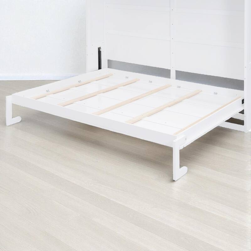 Queen Size Murphy Wall Bed with Storage Shelves and USB Ports, Foldable Cabinet Design