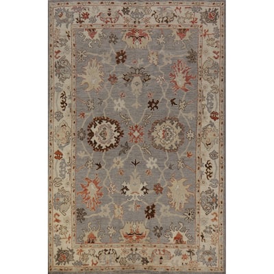 Hand Knotted Oriental 100% Wool Carpet Transitional All-Over Greys & Charcoal Oushak Area Rug - 8' 9'' X 5' 9''