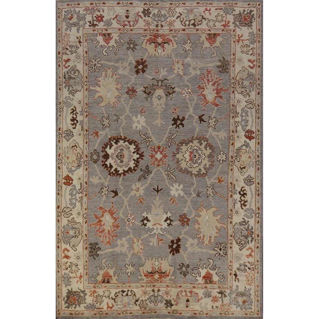 Hand Knotted Oriental 100% Wool Carpet Transitional All-Over Greys & Charcoal Oushak Area Rug - 8' 9'' X 5' 9''