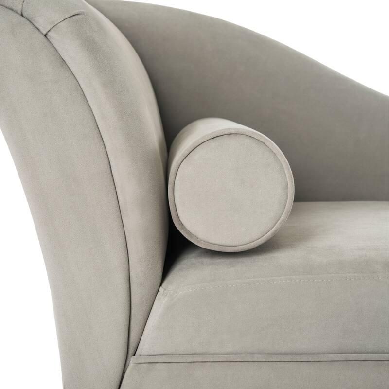 SAFAVIEH Mid-Century Modern Caiden Velvet Grey Chaise with Pillow - 63" x 27.5" x 30"