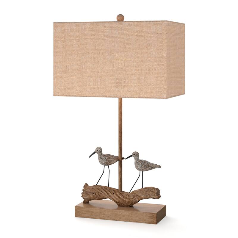 30-Inch Set of 2 Brown Coastal Bird Table Lamps with Linen Shade and Driftwood Base 3-Way Switch - 29.75”H x 11.5”W x 4.75”D