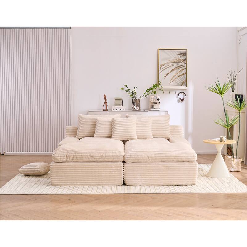 Oversized Corduroy Upholstered Chaise Lounge Sofa / Double Single Side Arm Sleeper Sofa Couch / Modular Recliner Sofa