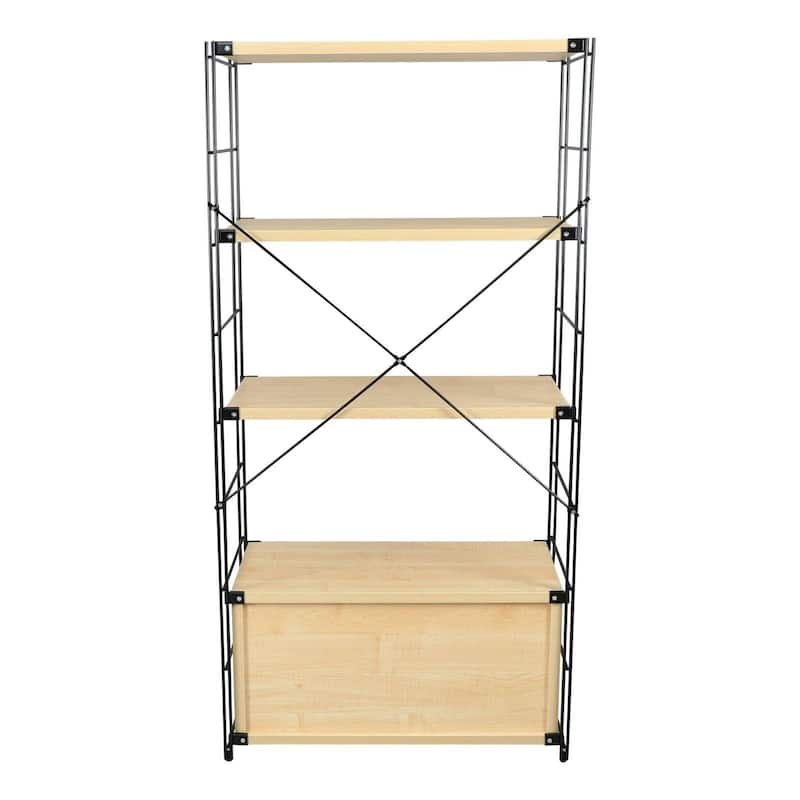 Brentwood Modern 66" Tall Etagere Bookcase with Black Stainless Steel Frame, Bookshelf for Home Living Room and Office