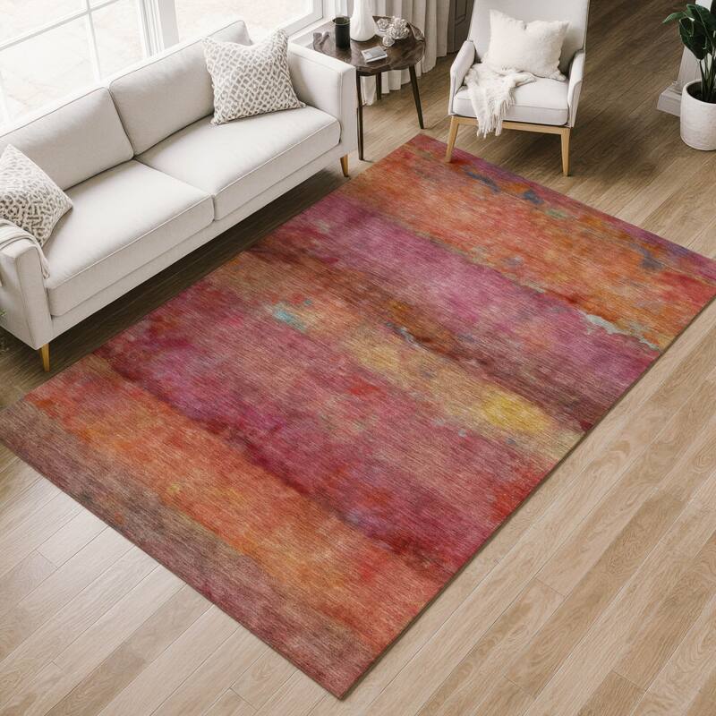 Machine Washable Indoor/ Outdoor Contemporary Ombre Chantille Rug