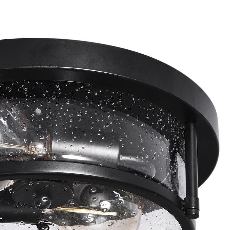 Farmhouse Black Round Seeded Glass Drum Semi Flush Ceiling Light -12in