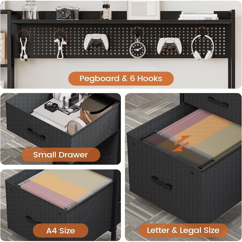 Computer Desk Gaming Desk 2 Drawers Shelves Pegboard 8 Hooks