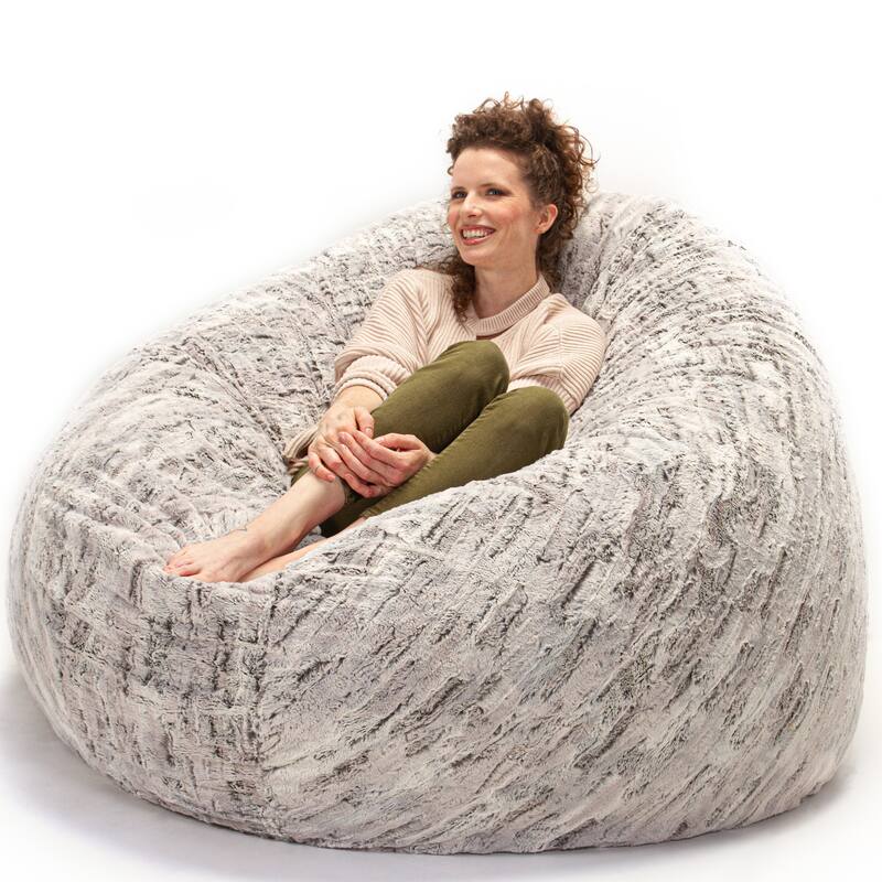 Jaxx Faux-Fur 6 Ft Giant Cocoon Bean Bag Sofa For Adults - Silver-Fox