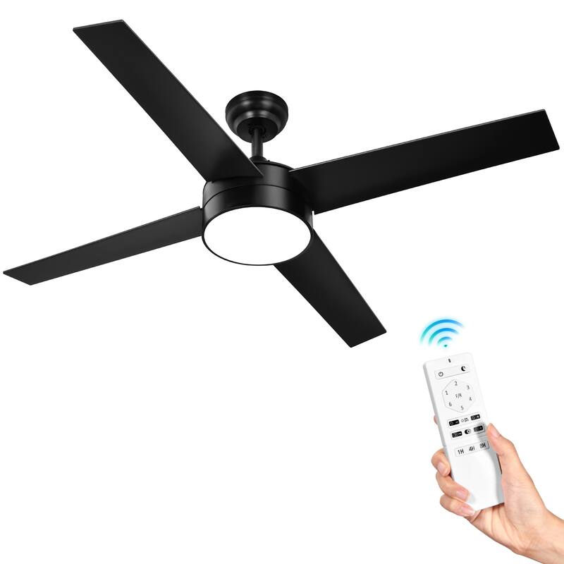 Moasis 4-Blade 48 inch Matte Black Ceiling Fan with LED Lights and Remote Control