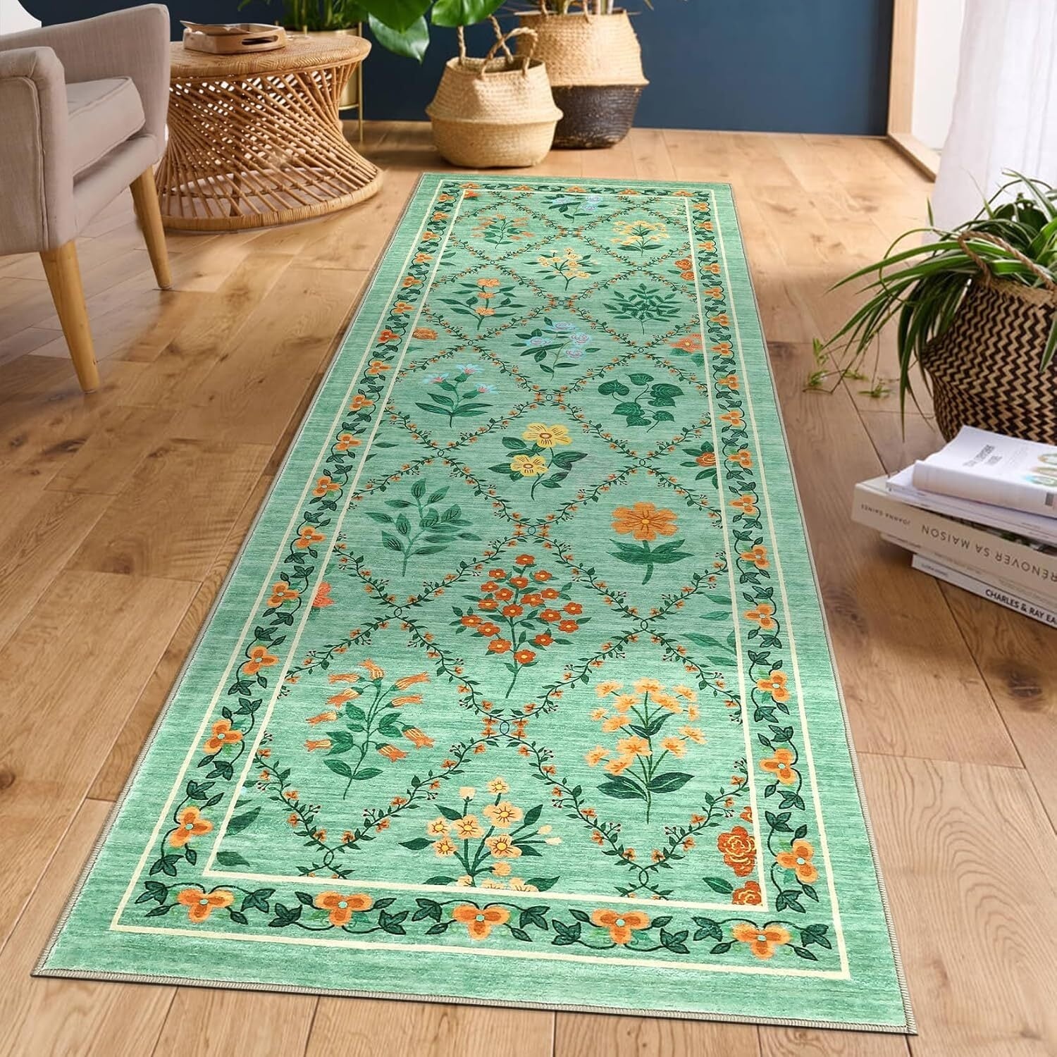 Vintage Floral Washbale Floor Cover Area Rug for Bedroom, Living