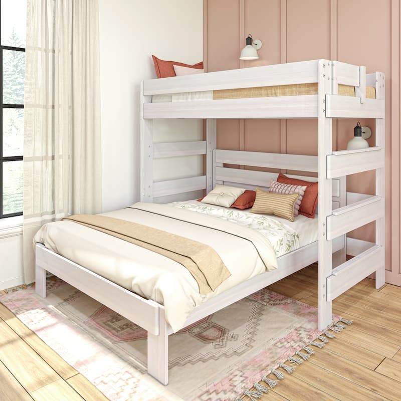Max and Lily Farmhouse Twin over Queen L Shaped Bunk Bed - White Wash