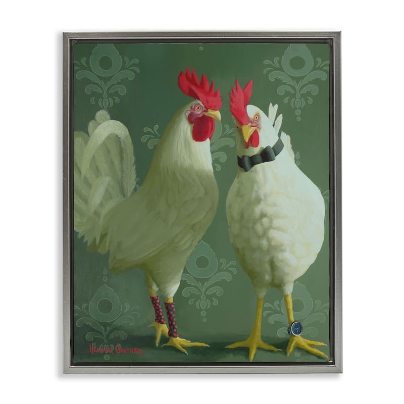 Stupell Stylish Roosters Pair Framed Floater Canvas Wall Art Design By Heather Gauthier - 25 x 31 - Grey