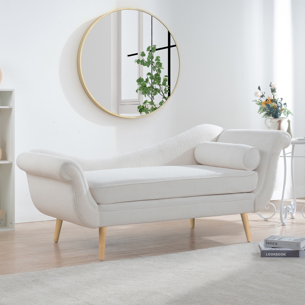 White Calvert Contemporary Chaise Lounge with Scroll Arms