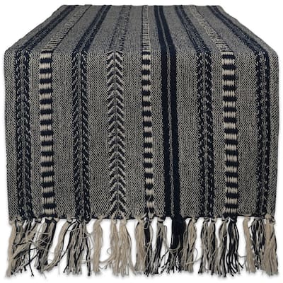 72" Blue Gray Braided Stripe Table Runner with Tassel Knots